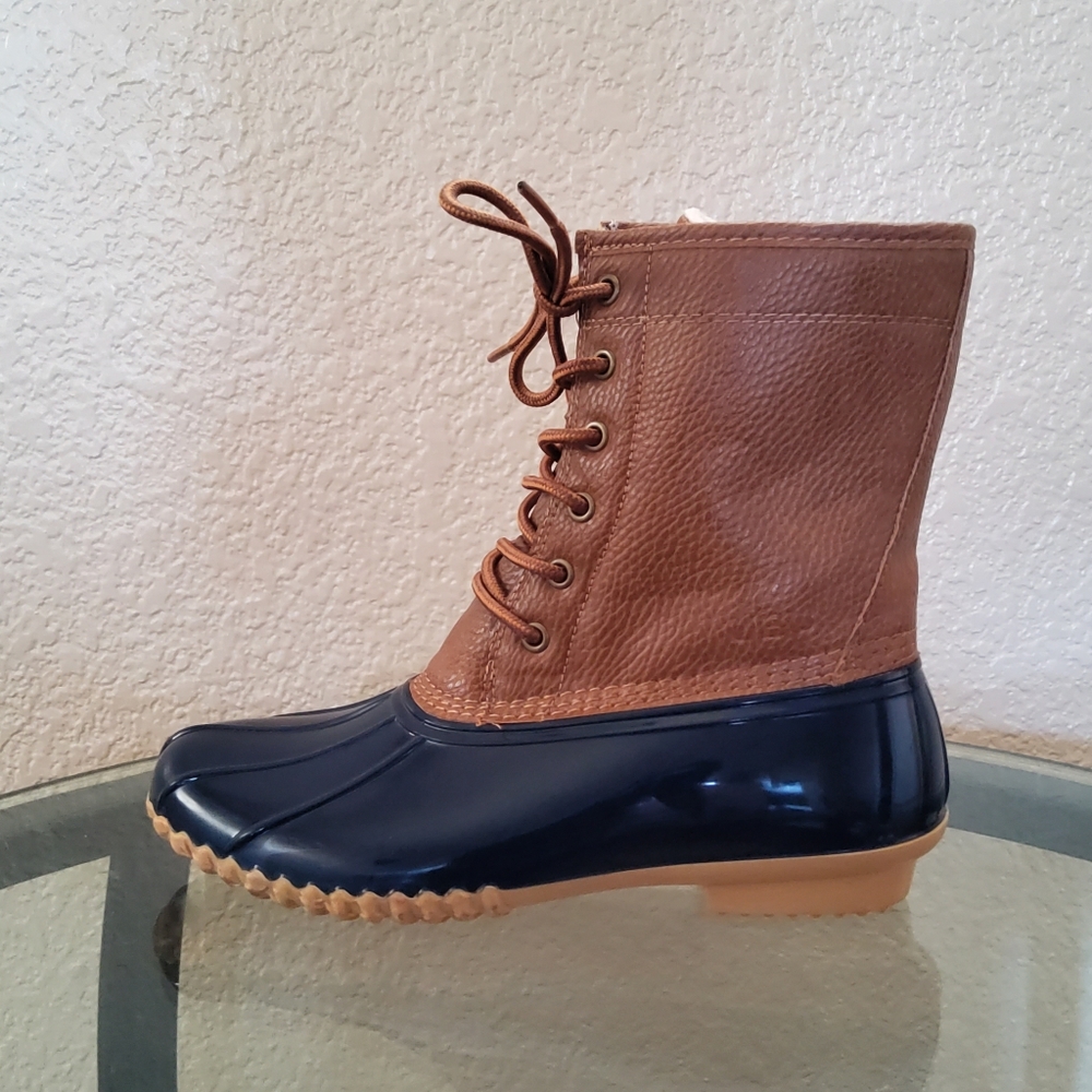JBU by Jambu Maplewood Waterproof Duck Boots Navy/Brown Size 8 NWOB